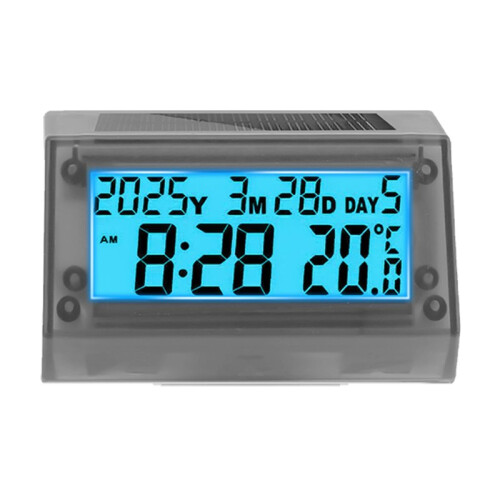 Solar Motorcycle Digital Clock with Date Week Temperature LCD Backlit Display Waterproof Thermometer with Stand