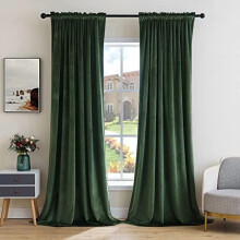 Rideaux occultants thermiques en velours vert olive, 213 cm de long, à œillets, lot de 2, compatibles avec les tringles standard