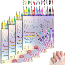 Stilouri pentru unghii roz cu model galaxie, set de 12 sclipici metalic, vârf de 0,5 mm, uscare rapidă pentru dotting DIY și modele galaxie