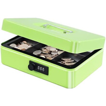 Large Cash Box with Combination Lock,Safe Metal Box for Money, Storage Lock Box with Money Tray,9.84"x 7"x 3.54" Limegreen Large