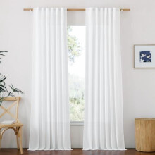 White Semi-Sheer Linen Blend Curtains 96" L (2 Panels)