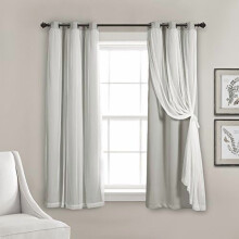 Rideaux à œillets transparents avec doublure occultante isolante, 96,5 cm de largeur x 114,3 cm de longueur, gris clair, paire – Compatibles avec