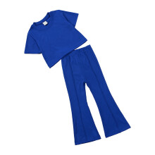 Conjunto Infantil Unissex de Verão em Algodão, Blusa de Manga Curta e Calça Flare, Moda Bebê 2025, Azul, Tamanho 7-8 Anos