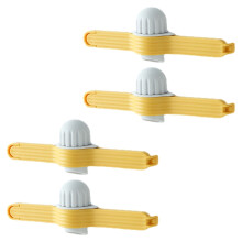 4 clips pequeños para sellar bolsas, clips multifuncionales para alimentos, para uso doméstico, en color naranja, amarillo y gris.