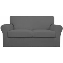 3-teiliger Stretch-Sofabezug für Hunde, waschbarer Überzug für 2-Kissen-Sofa, elastischer Haustier- und Kinderschutz (Zweisitzer, Grau, Mittel)