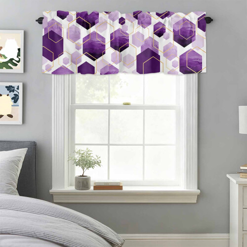 Cortina de varão com bloco de cores abstrato roxo, 42x18 polegadas, compatível com decoração moderna e retrô.