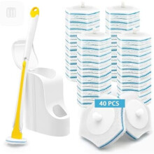 Juego de cepillos desechables para inodoro con 40 recambios, soporte de pared, compatible con accesorios estándar (amarillo)