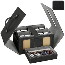 Trading Card Storage Box with Window Magnetic Deck Box with Handle, Removable Deck Case for Sports Cards Black+Gray
