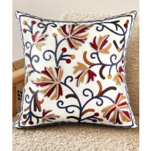 Housses de coussin brodées 45 x 45 cm avec fermeture éclair – Taies d'oreiller décoratives en lin style bohème pour canapé, lit, salon ;