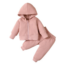 Conjunto de moletom infantil de duas peças: jaqueta com capuz lisa + calça, roupa de outono/inverno para meninas de 9 a 12 meses, compatível com
