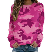 Camisetas de manga larga de poliéster para mujer, cuello redondo, estampado floral, tops de manga larga para mujer, estilo casual de primavera.