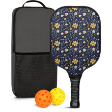 Pickleball Paddles Set with Floral Fiberglass Paddles, 2 Balls & Bag – Compatible with Indoor/Outdoor Play