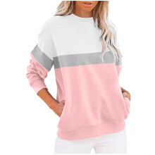Tops para mujer 2023 Top casual de manga larga con cuello redondo y bloques de color