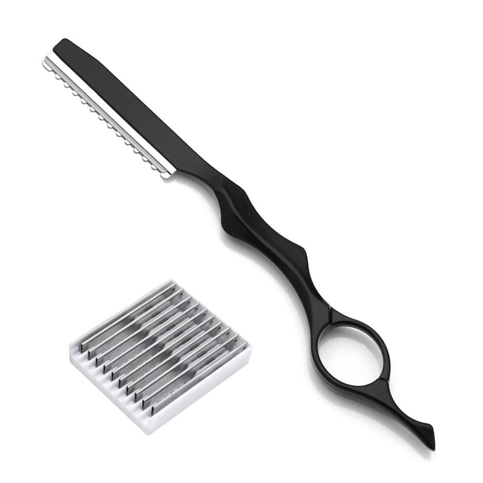 Black 11 Pieces Styling Razor Thinning Comb And Texturizing Cutting Comb With Replacement Stainless Steel Razors For Salon Home Use (Black)