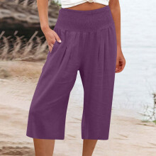 ZKCCNUK Letnie spodnie capri damskie w dużych rozmiarach, luźne, szerokie nogawki, proste spodnie z wysokim stanem, spodnie casualowe, spodnie