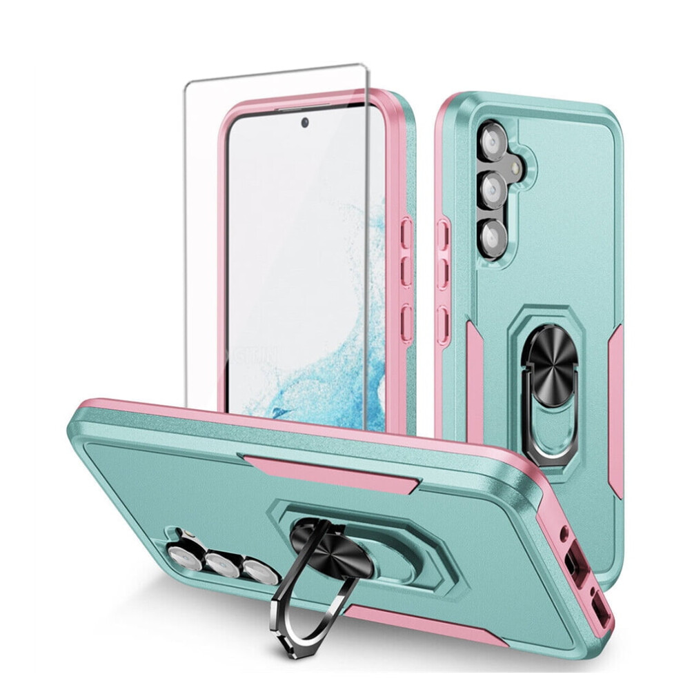 Xhy Compatible With Samsung Galaxy A14 5G Case W/ Screen Protector, Magnetic Ring Kickstand & Military-Grade Drop Protection Â Teal Pink Blue,Pink 9555307391029