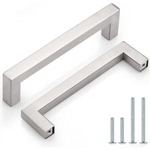 Lot de 15 poignées carrées pour armoires de cuisine, entraxe de 12,7 cm (5 pouces), en acier inoxydable, finition nickel brossé, longueur totale