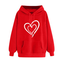 Kärlekshjärtan Grafiskt Tryck Hoodies för Dam Rund Hals Alla Hjärtans Dag Tröja Röd, M