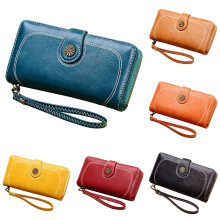 Retro dlhá peňaženka pre ženy, kožená peňaženka s RFID blokovaním a zipsom na zápästie, dámska kabelka s viacerými priehradkami na