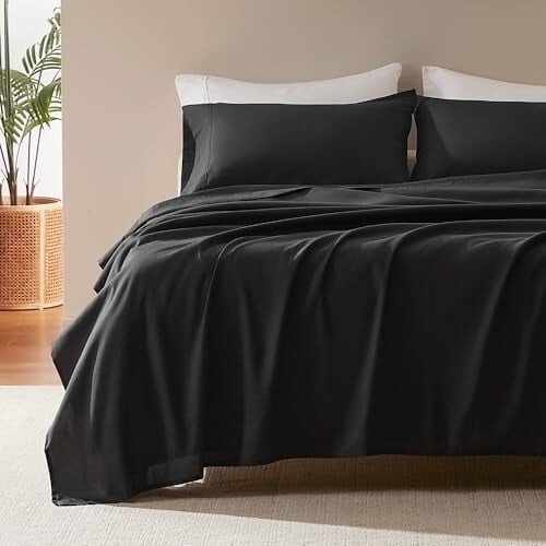 Black Embossed Microfiber Bed Sheet Set, Cal King, 4-Piece