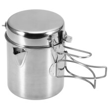 Casserole de camping portable 1L en acier inoxydable avec poignée pliable