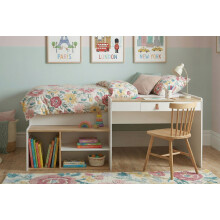 Saku Midsleeper Kids Bed with Desk, Storage Stairs & Shelves White