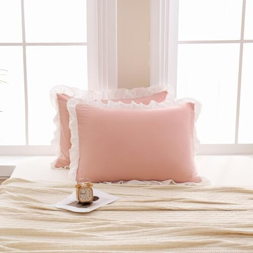 Queen Pillow Covers 20x30 in, Ruffled Microfiber Sham Set 2