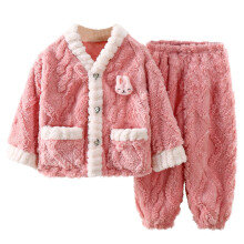 Barnkläder, korallfleecekläder, vinterkläder med långärmad tryck, pojkar, flickor, 1-15 år, flanellpyjamas