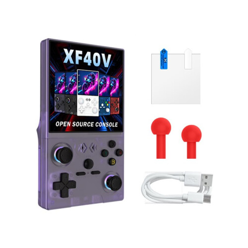 Console de Jogos Portátil Retrô XF40V com Tela IPS de 4 Polegadas, Wi-Fi, Sistema para Linux, Bolso, 128 GB, Estilo Arcade, Roxo.