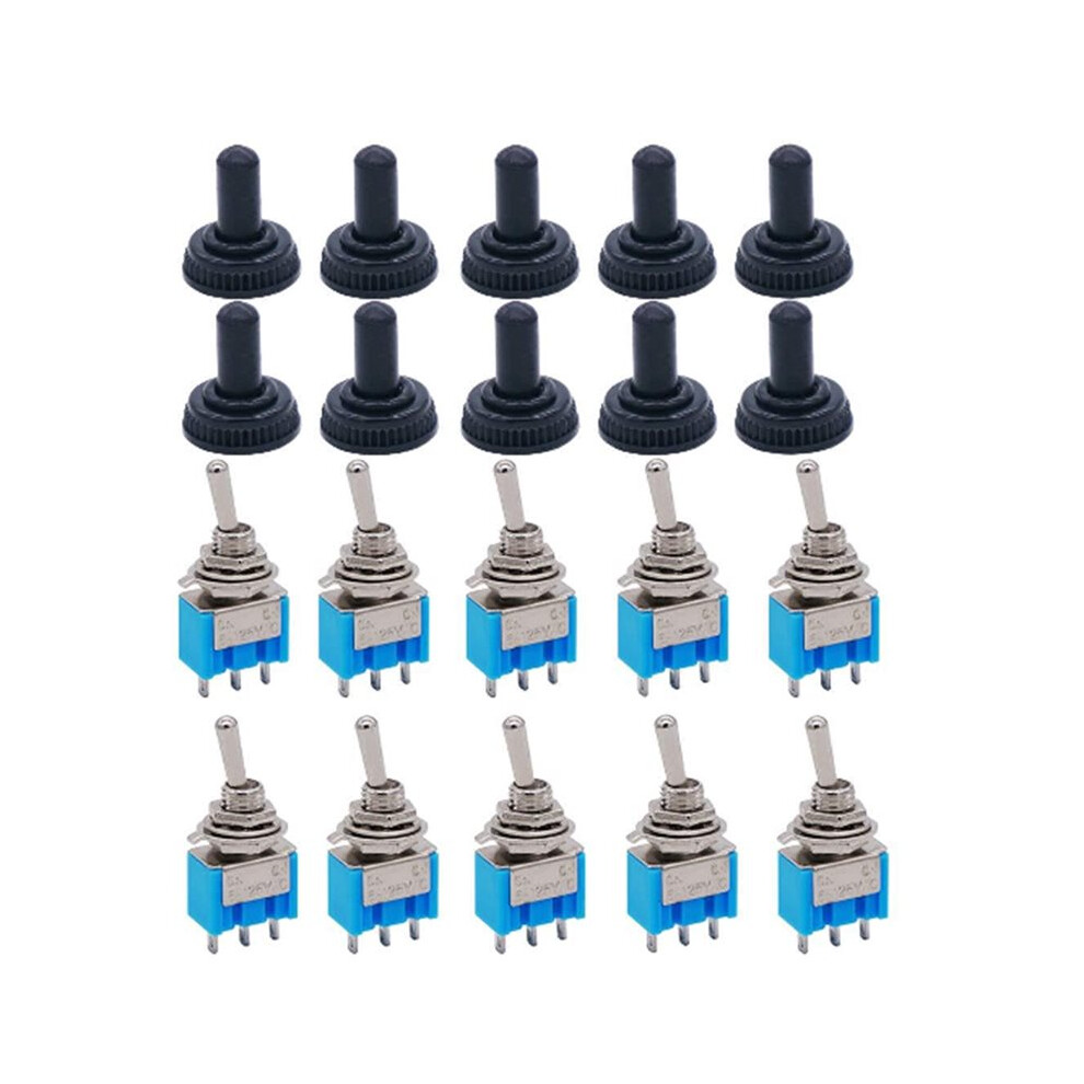 10Pcs Mts-202 Spdt Toggle 6A 125Vac - Miniature Toggle 3Pin 2 Position Latching Waterproof Cap 4711483470834