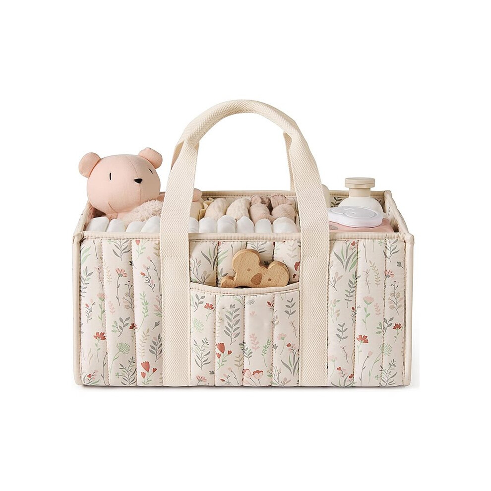 Floral Diaper Caddy Organizer, Stylish Nursery Storage Basket, Gift For Baby Shower, Newborn Floral Beige Tauoh