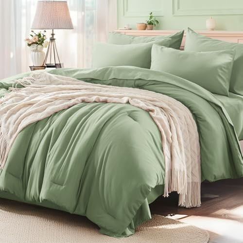 Σετ παπλωμάτων Sage Green Twin 5 τεμαχίων: Πάπλωμα, Ψεύτικη, Μαξιλαροθήκη, Επίπεδο &