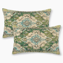 Boho Pillow Covers 12x20, Set of 2 Sage Green Vintage Rug Pattern, Linen Lumbar Cushion Covers for Sofa, Farmhouse & Outdoor Decor