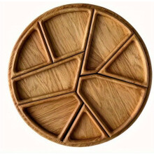 Plateau de service en bois en forme de puzzle avec 8 compartiments amovibles, plateau rond pour fruits et amuse-gueules, idéal pour la cuisine, la
