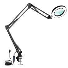 Składana Lupa Podświetlana 5x USB, 3 Kolory, 72 Diody LED, Lupa do Naprawy Lutownicy, Lampa Stołowa, Czarna