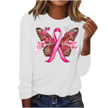 Top blanco de manga larga para mujer, corte holgado, cuello redondo, poliéster, estampado gráfico, talla XXL.