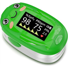 Pulsoximeter voor Kinderen, Schattige Dieren Zuurstofmonitor voor Kinderen in de Vorm van een Vingertop met 20x Geheugen, met Alarm