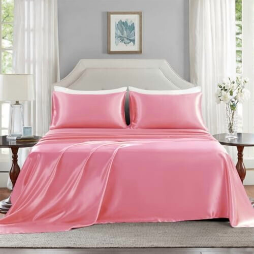Ensemble de draps en satin rose 4 pièces 1