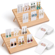 2 Stuks Houten Oorbellenstandaards met 60 Oorbellenkaartjes, Sieradenhouder met Oorbellenkaartjes