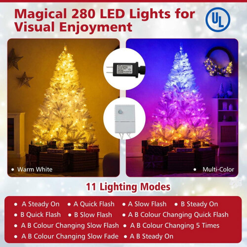 6-Ft Pre-Lit Hinged Artificial Christmas Tree with 11 Modes - White 1