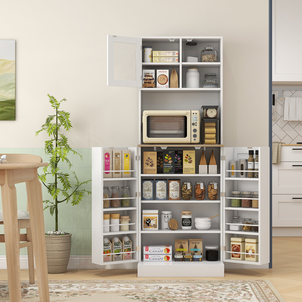 Homcom 169Cm Tall Kitchen Pantry Storage Cabinet With Microwave Shelf