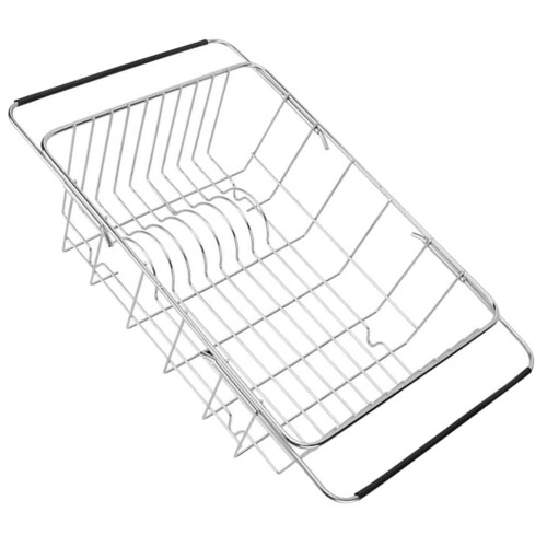 Drain Basket Extra Large Dish Drying Rack over Sink Foldable Laundry Dishes Silver 2