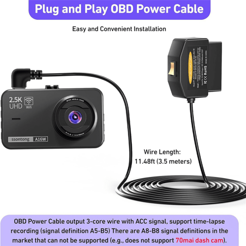 OBD2 Power Cable for Dash Camera Type-C Hardwire Charger 2