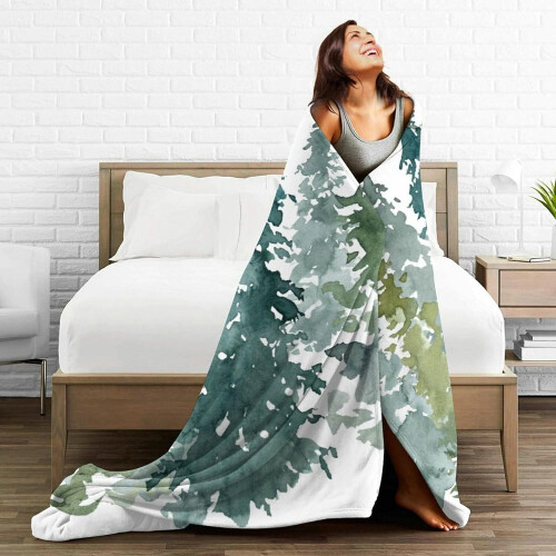 Watercolour Grey Fir Tree Forest Throw Blanket 2
