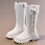 Ψηλές μπότες για κορίτσια με φιόγκο, δαντέλα και φερμουάρ στο πλάι – Λευκές, 2
