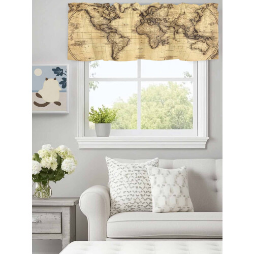 Retro Yellow World Map Valance 42 x 18 in 2