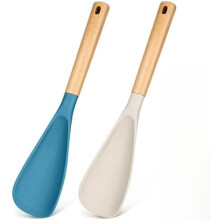 Colher de cozinha antiaderente com cabo de silicone e madeira, 34 cm (13,4 polegadas)