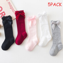 EASTIN 5 Pairs Baby Girls Knee High Socks Infants Toddlers Bow Knit Socks Cotton Tube Ruffled Stockings