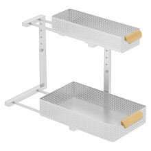 White Under Sink Organizer, 2 Tier Slide Out Pull Out Cabinet Shelf, Metal Drawer for Efficient Bathroom and Kitchen Storage Solutions