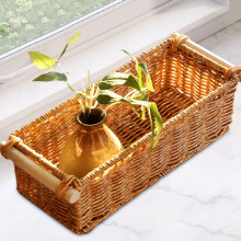Imitation Rattan Baskets Decorative Organizer Rattan Bathroom Vanity Trays Rectangular for Kitchen Bedroom Display Decoration L